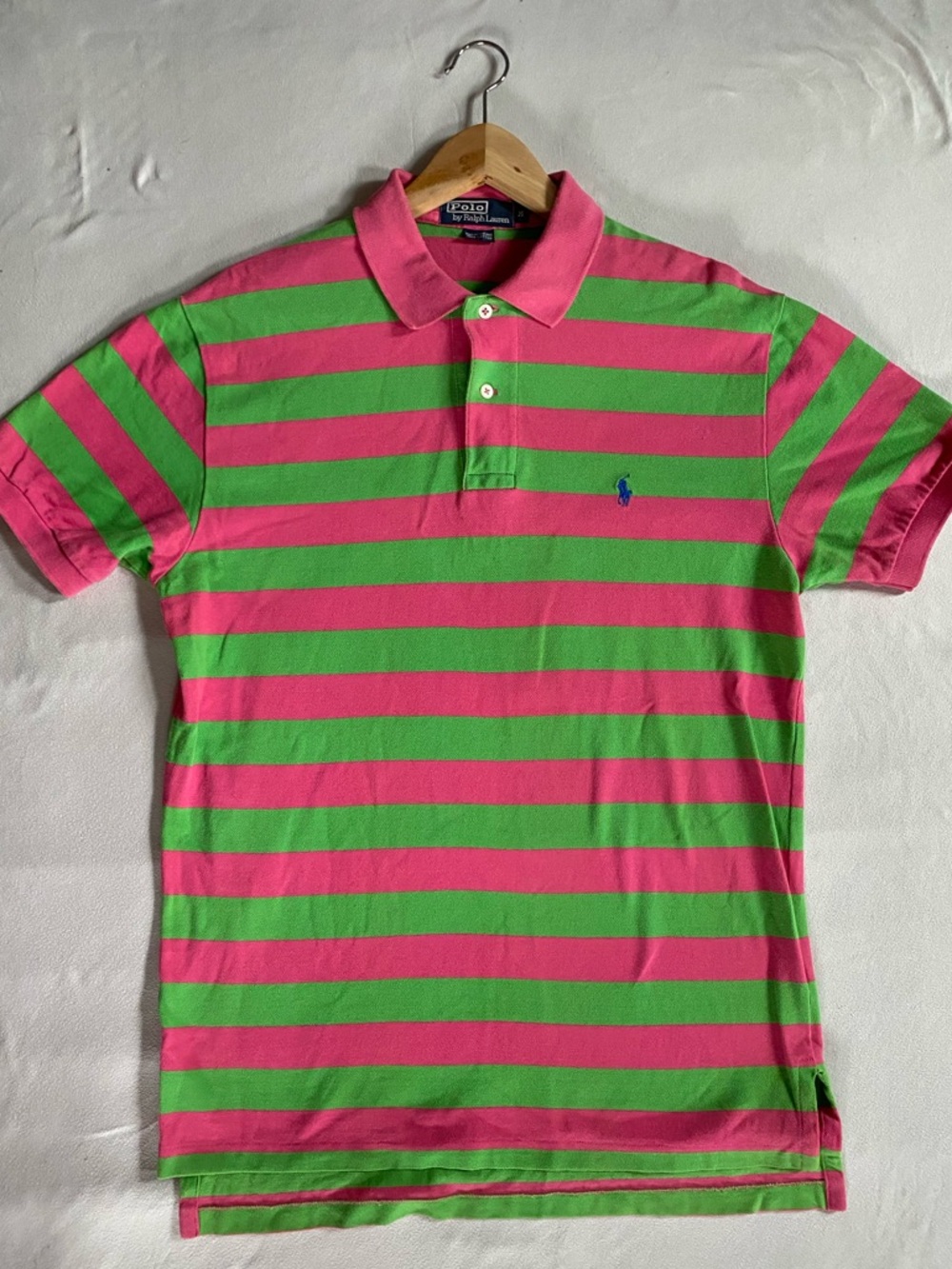Vintage Polo Ralph Lauren Pink and Green Striped Short Sleeve Shirt